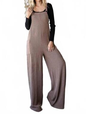 NEW VANILLA MONKEY solid rib overall jumpsuit in chestnut